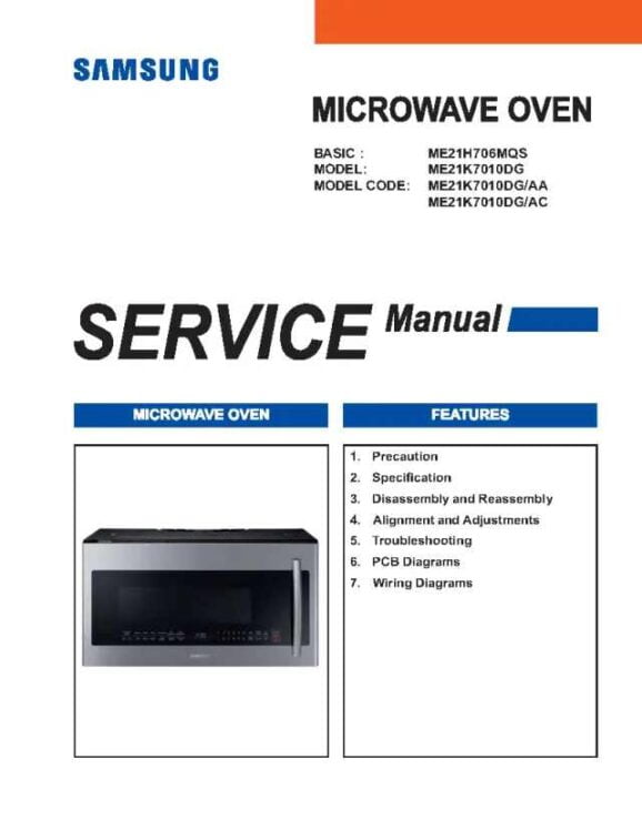 Samsung ME21K7010DG Microwave Service Manual PDF